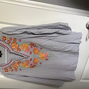 Andree Gray Blouse with Floral Embroidery